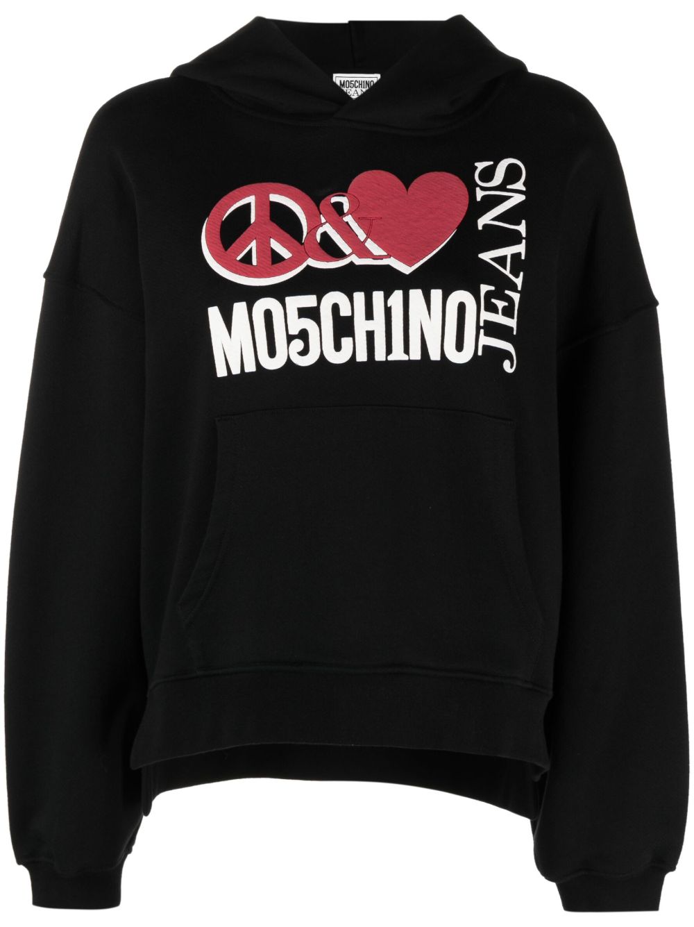 MOSCHINO JEANS logo印花超大款连帽衫 - 黑色