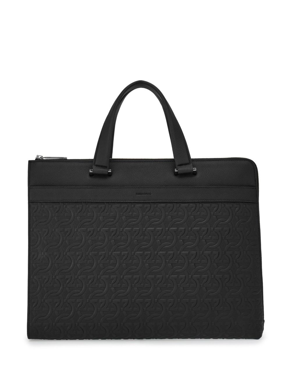 Ferragamo Gancini 压纹皮质公文包 - 黑色