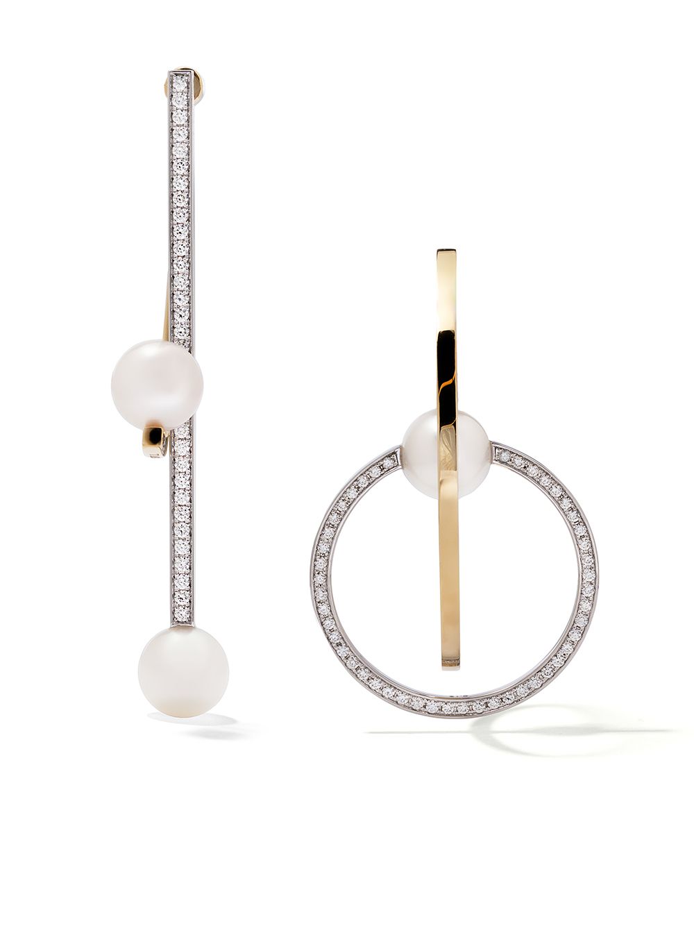 TASAKI Kinetic 18K黄金钻石珍珠耳环 - 银色