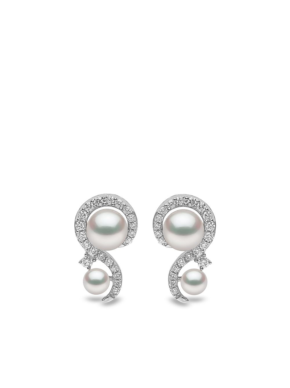 Yoko London Trend 18K白金淡水珍珠钻石耳钉 - 银色