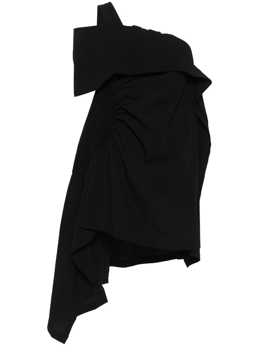 Issey Miyake 单肩绉纱罩衫 - 黑色