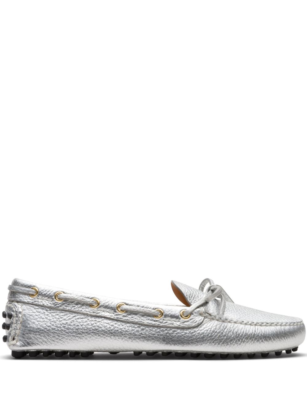 Car Shoe 纹理皮质乐福鞋 - 银色