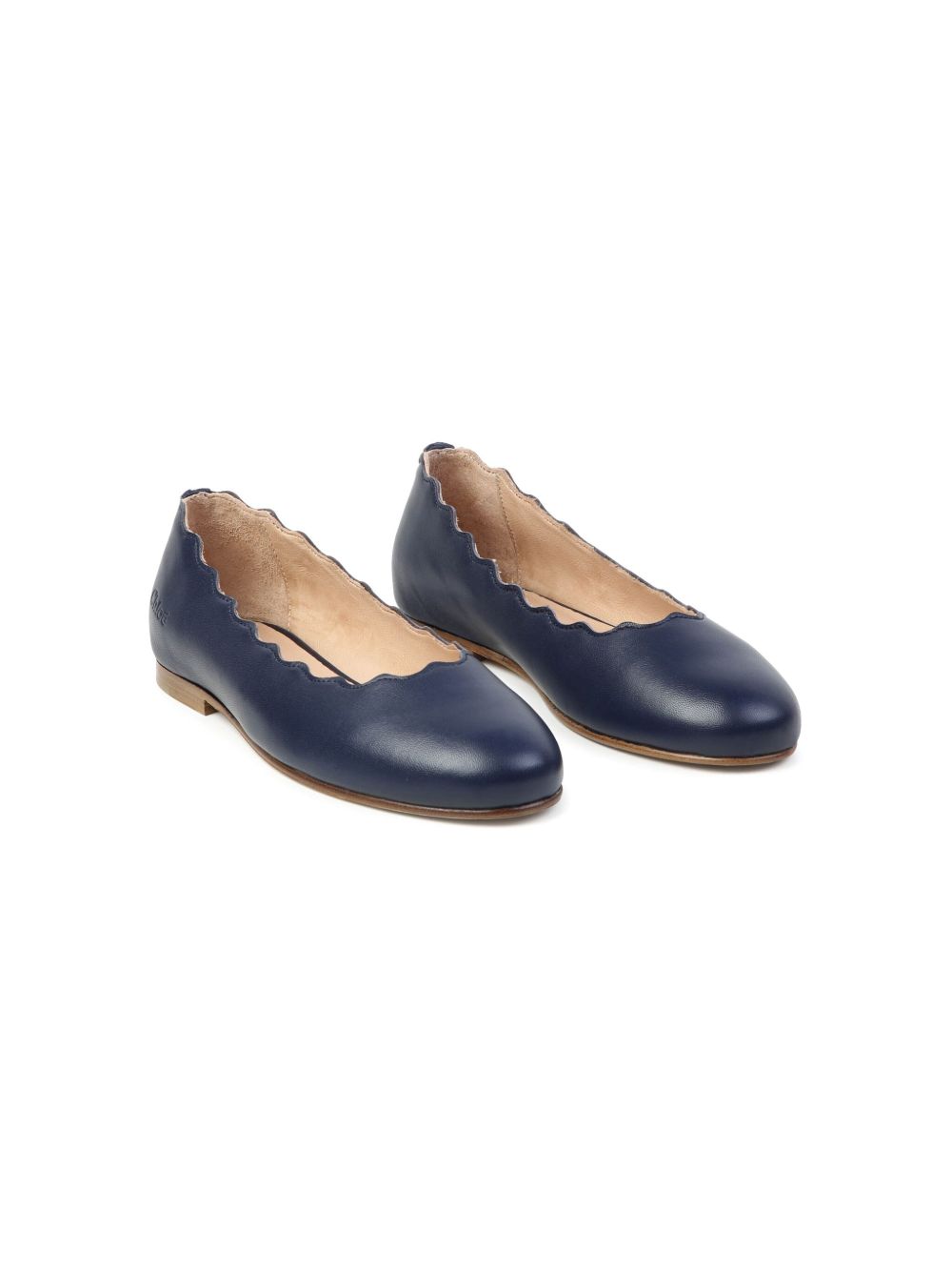 Chloé Kids 扇贝边皮质芭蕾平底鞋 - 蓝色