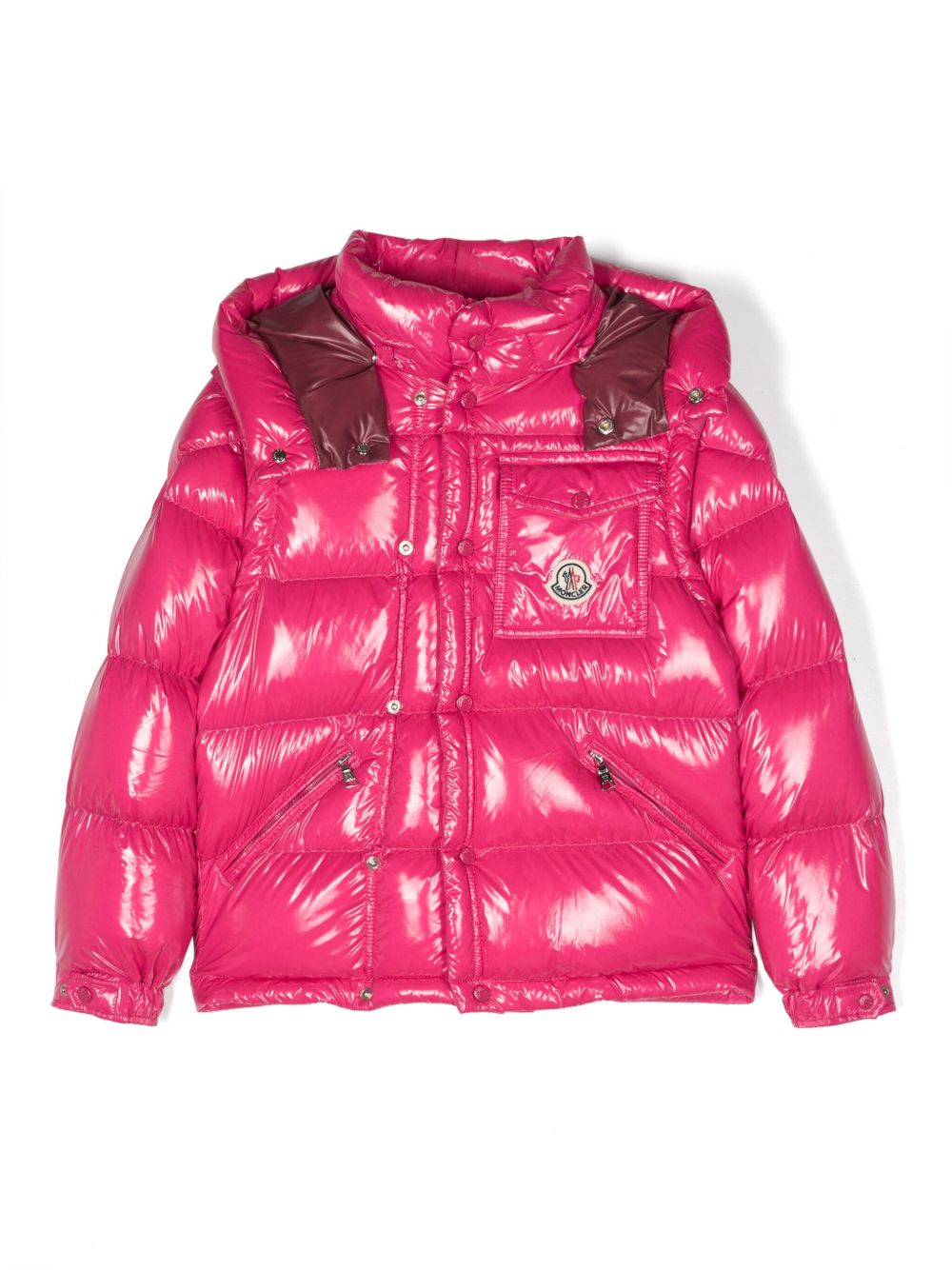 Moncler Enfant 标贴填充夹克 - 粉色