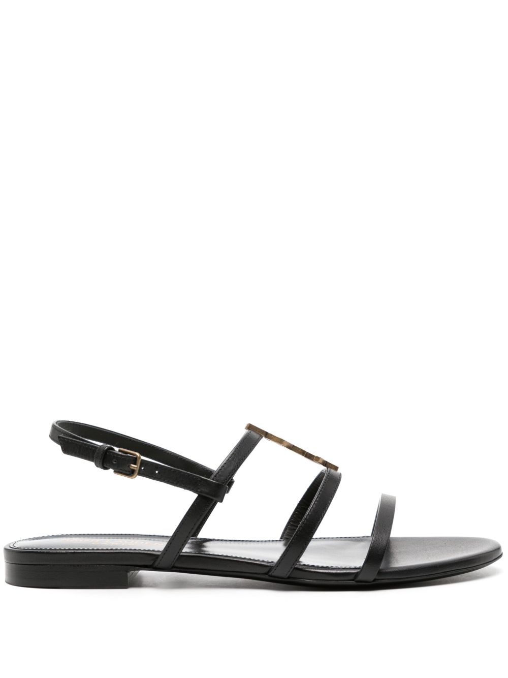 Saint Laurent Pre-Owned Cassandra 标牌皮质凉鞋 - 黑色