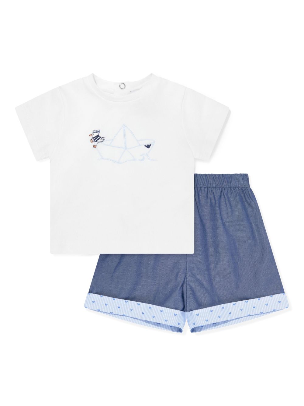 Emporio Armani Kids 图案印花棉短裤套装 - 白色