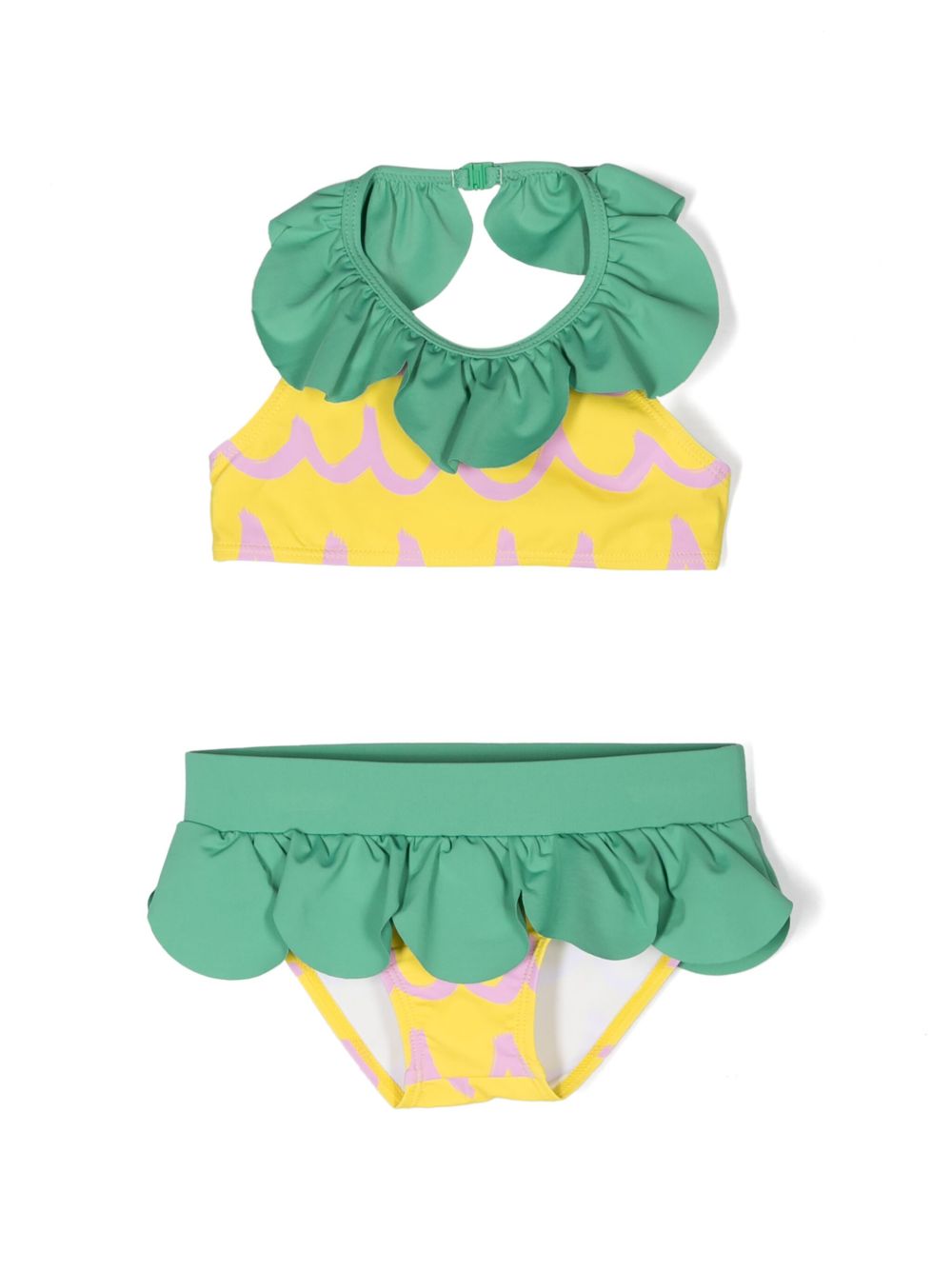 Stella McCartney Kids 菠萝印花荷叶边比基尼套装 - 黄色