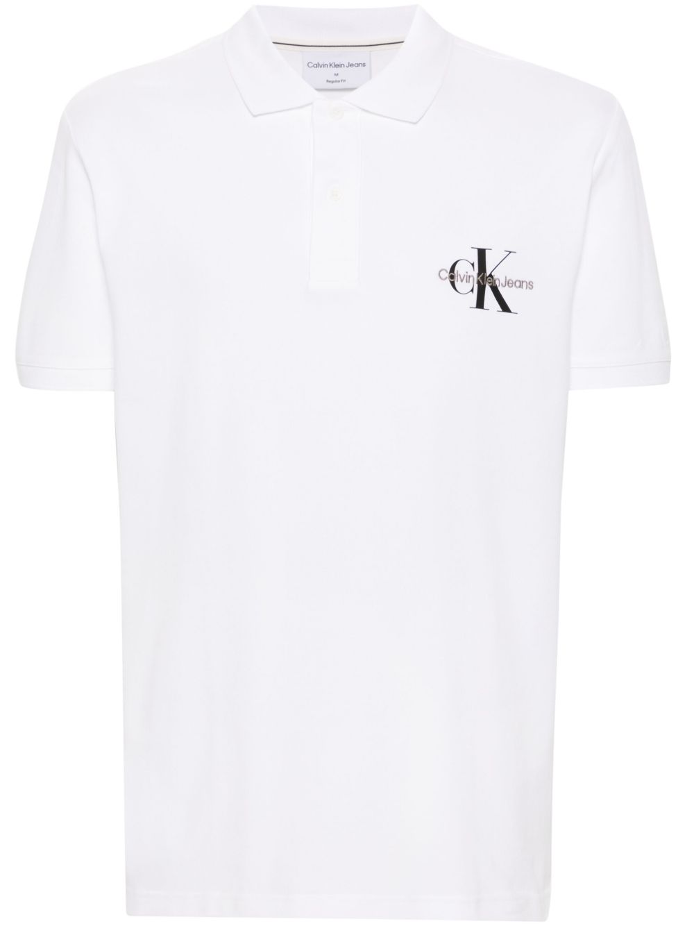 Calvin Klein Jeans logo刺绣珠地布polo衫 - 白色
