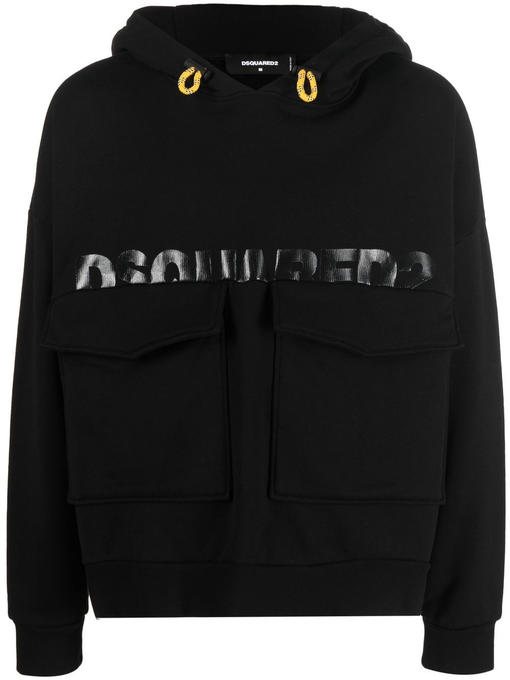 DSQUARED2 D2次方 logo印花工装口袋连帽衫 - 黑色