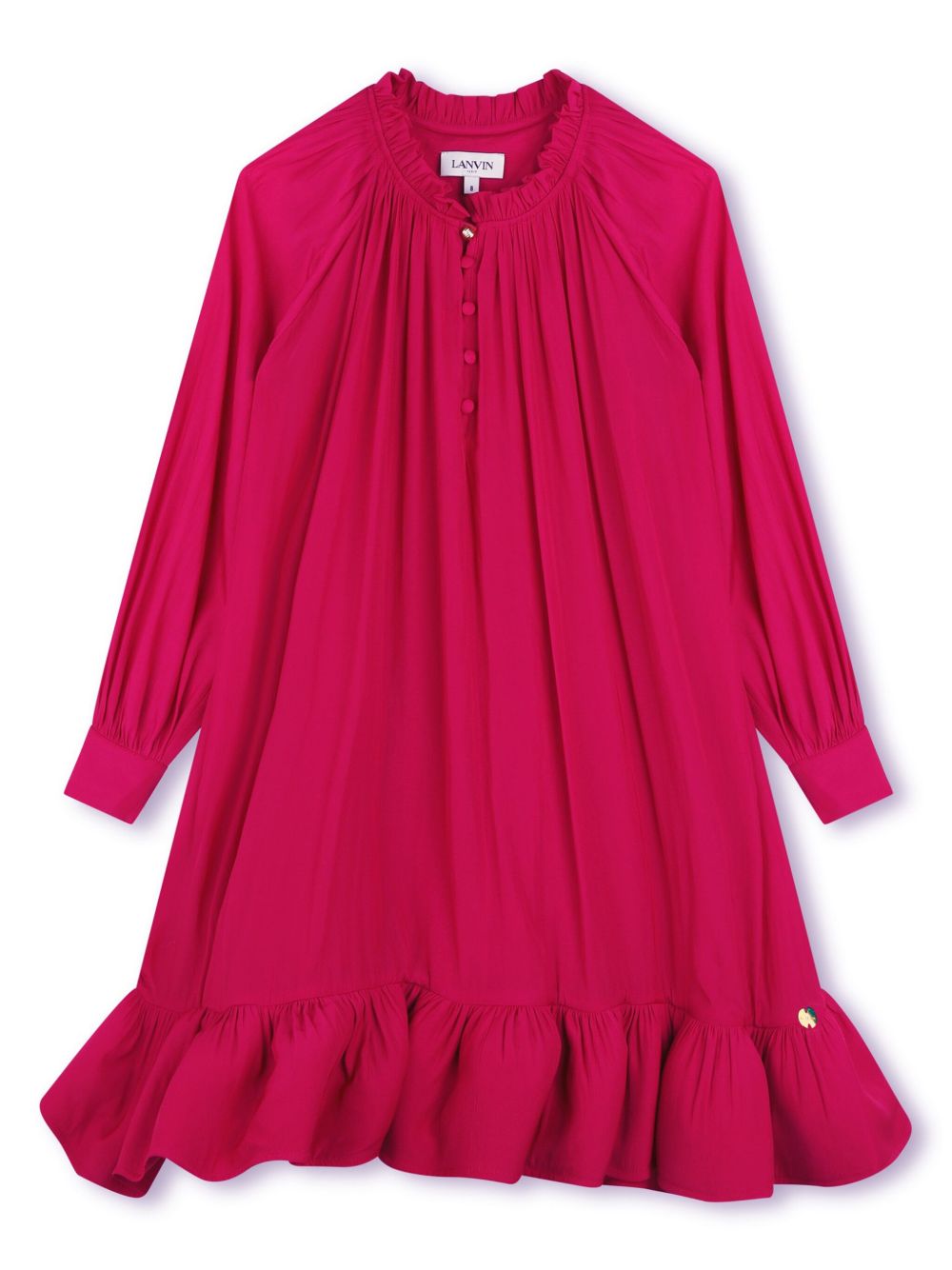 Lanvin Enfant 荷叶边查米尤斯绉缎连衣裙 - 粉色