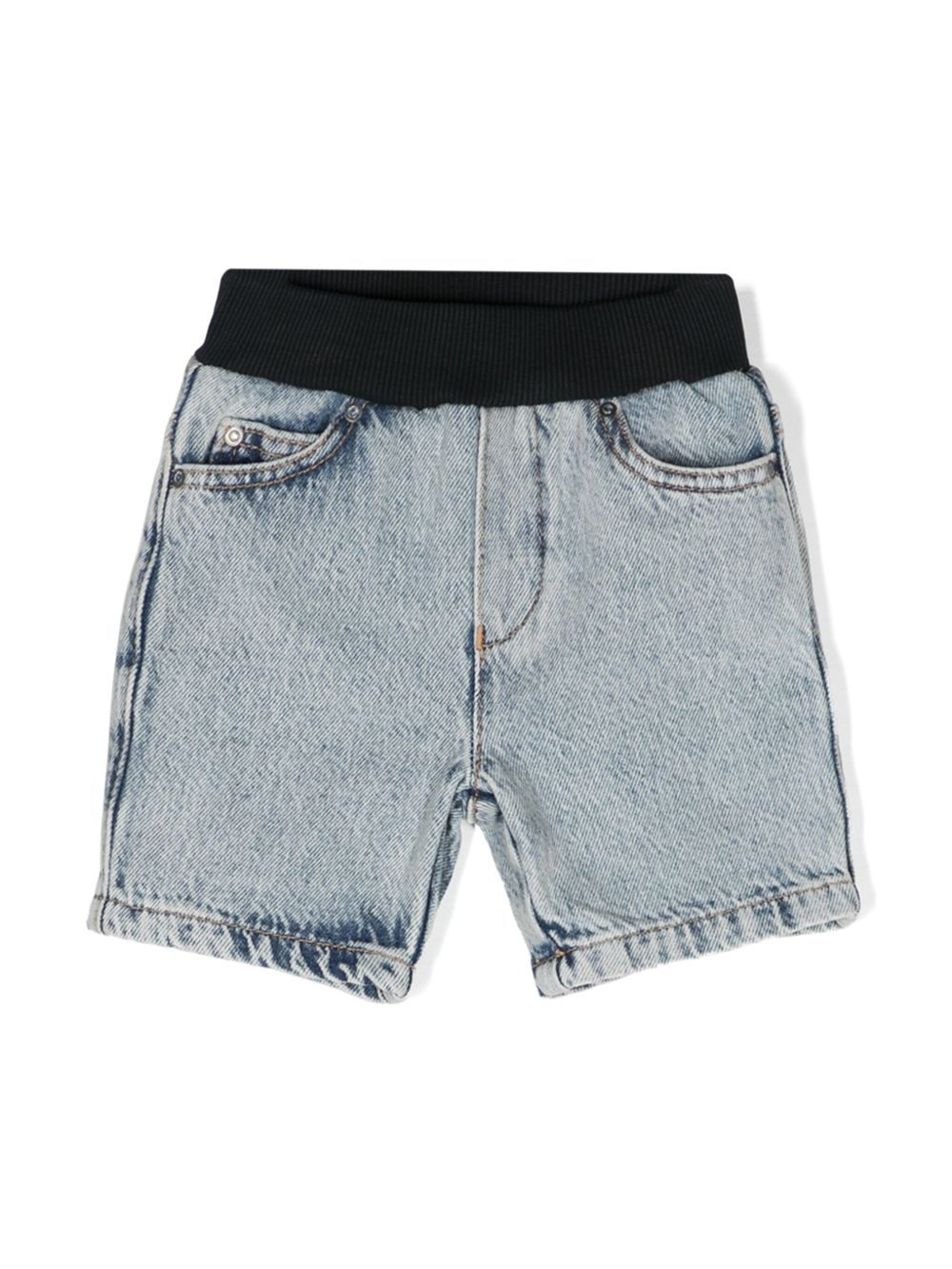 Emporio Armani Kids 罗纹裤腰牛仔短裤 - 蓝色