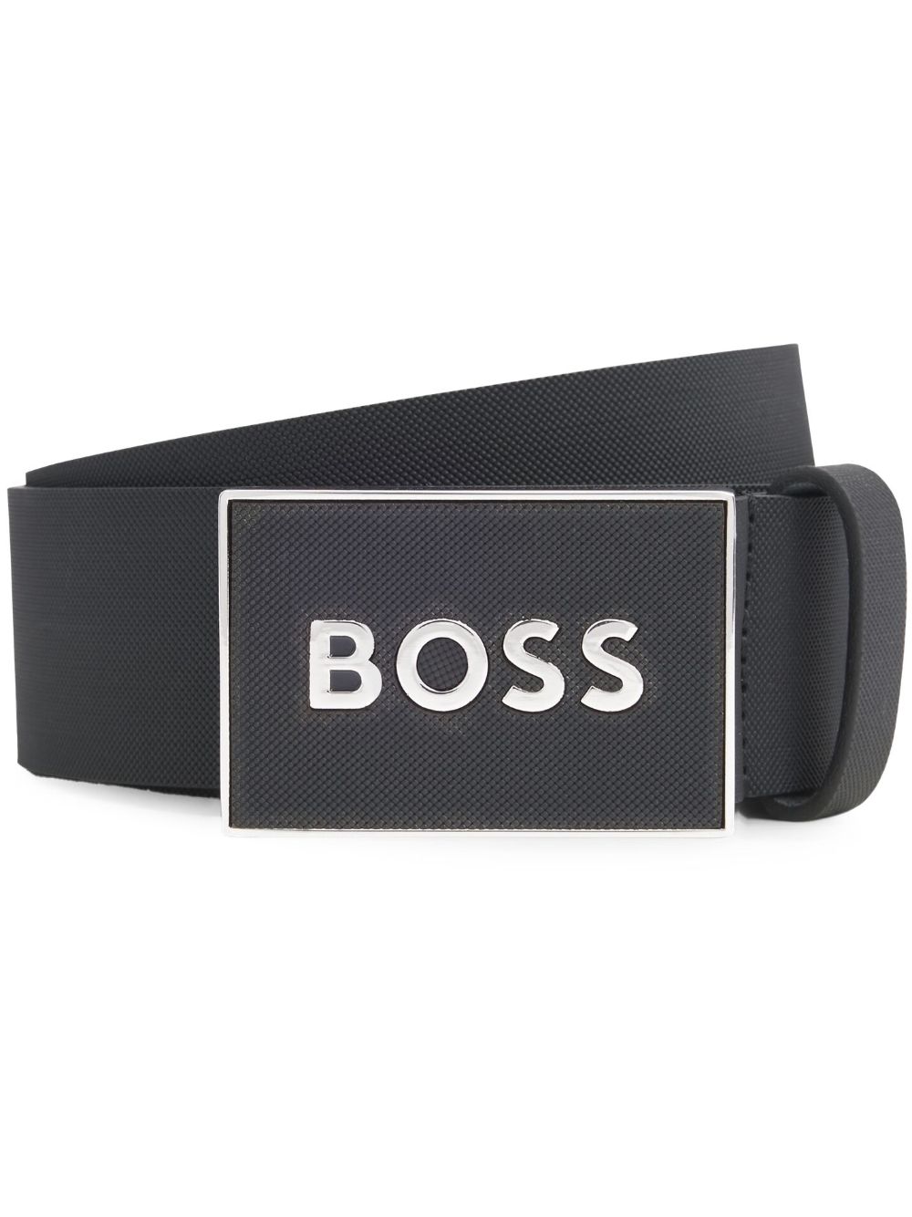 BOSS logo字母皮质腰带 - 黑色