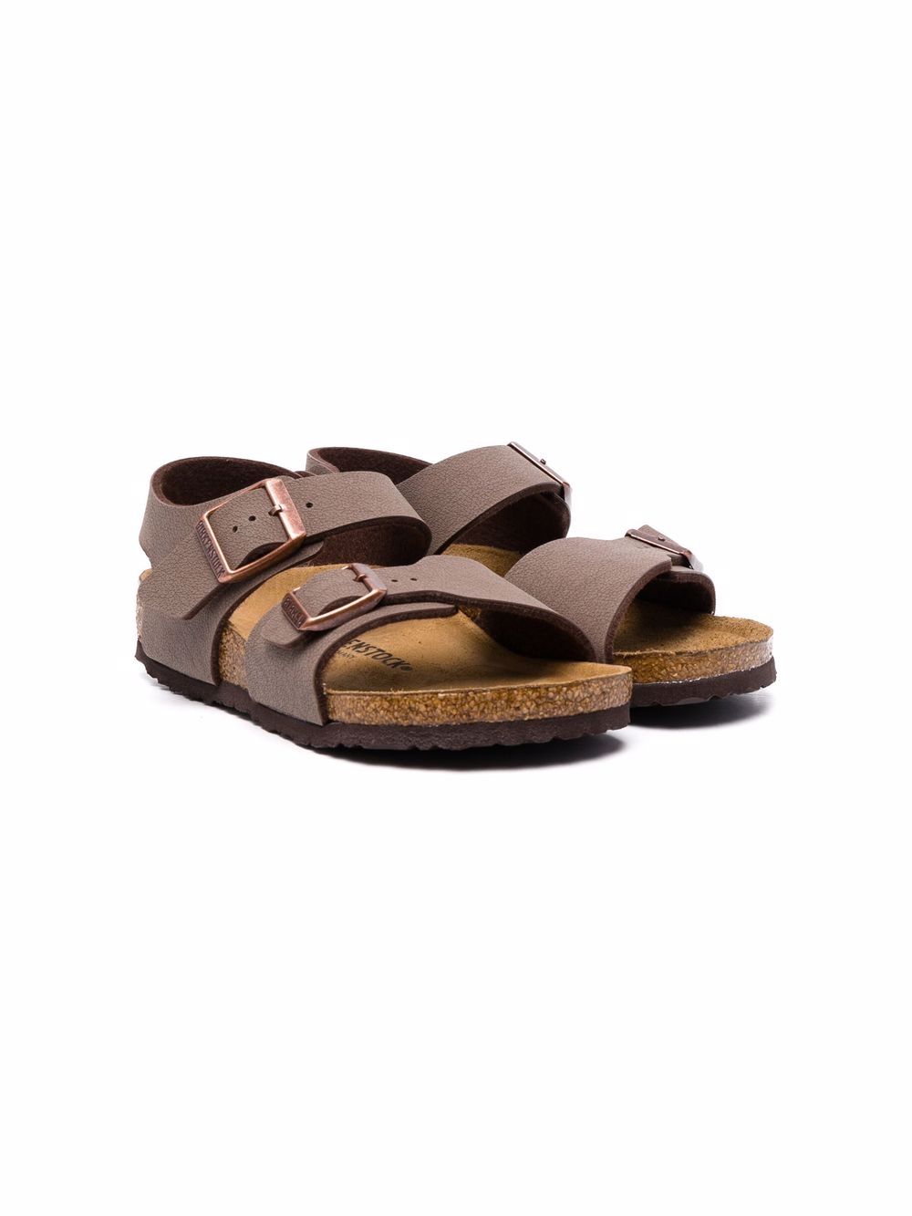 Birkenstock Kids 搭扣皮质凉鞋 - 褐色