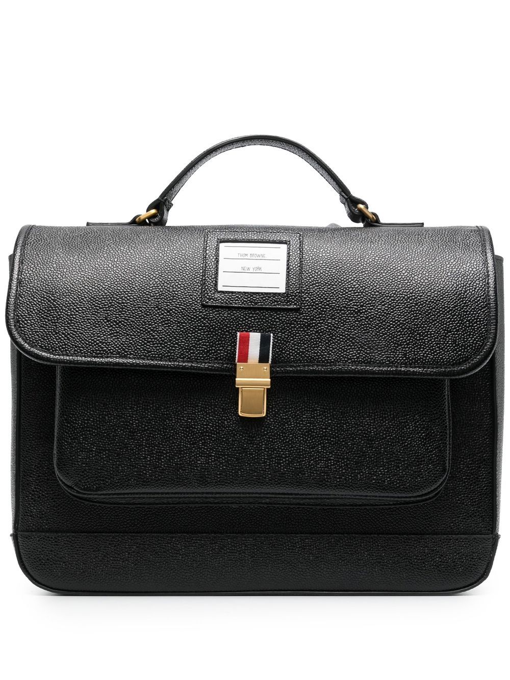 Thom Browne 卵石粒面皮质校园风双肩包 - 黑色