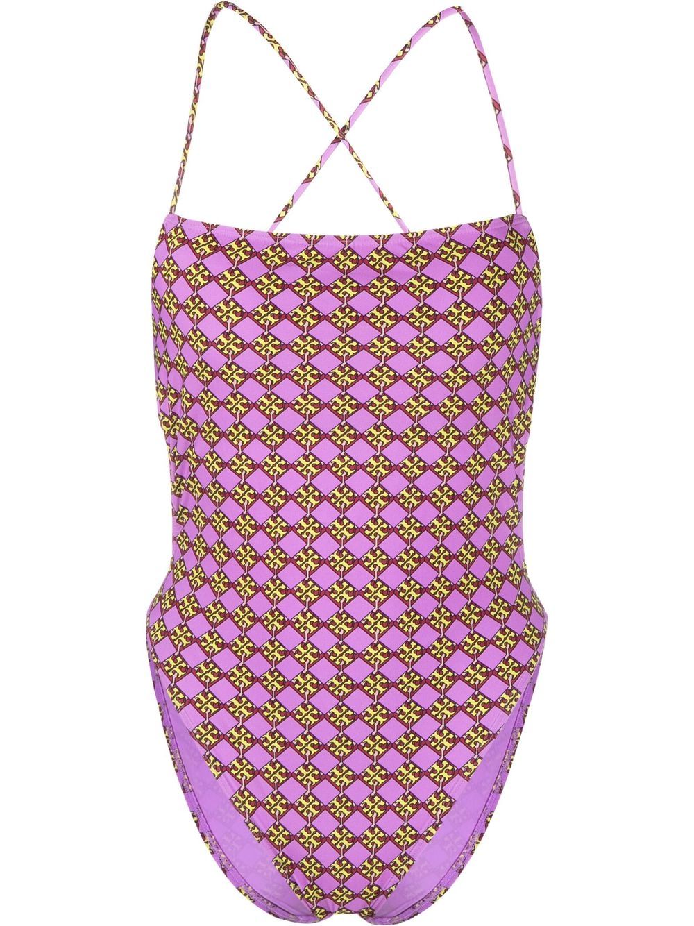 Tory Burch 经典logo印花连体泳衣 - 紫色