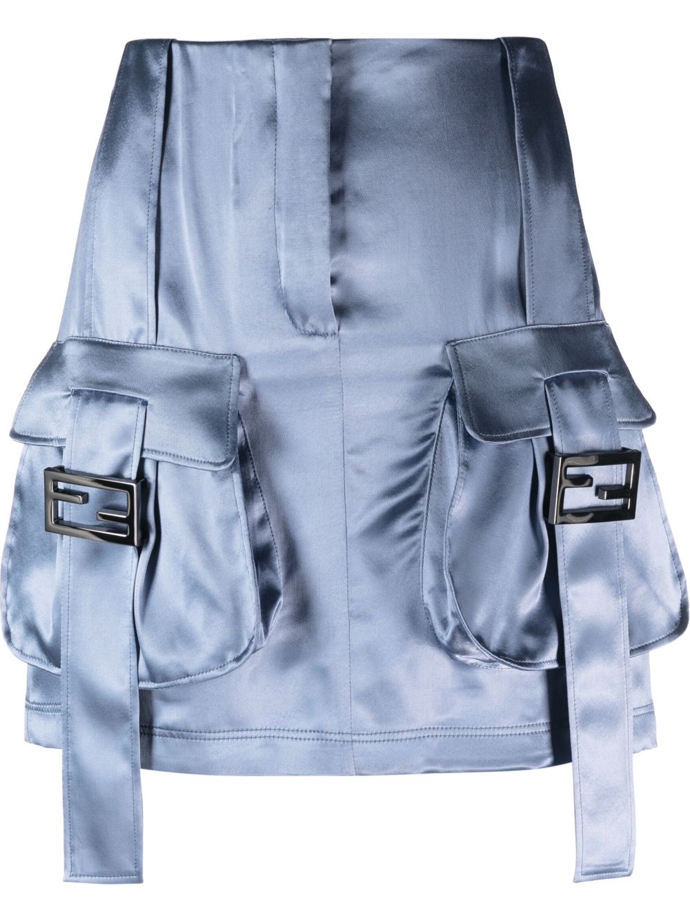 FENDI 工装口袋缎面迷你半身裙 - 蓝色