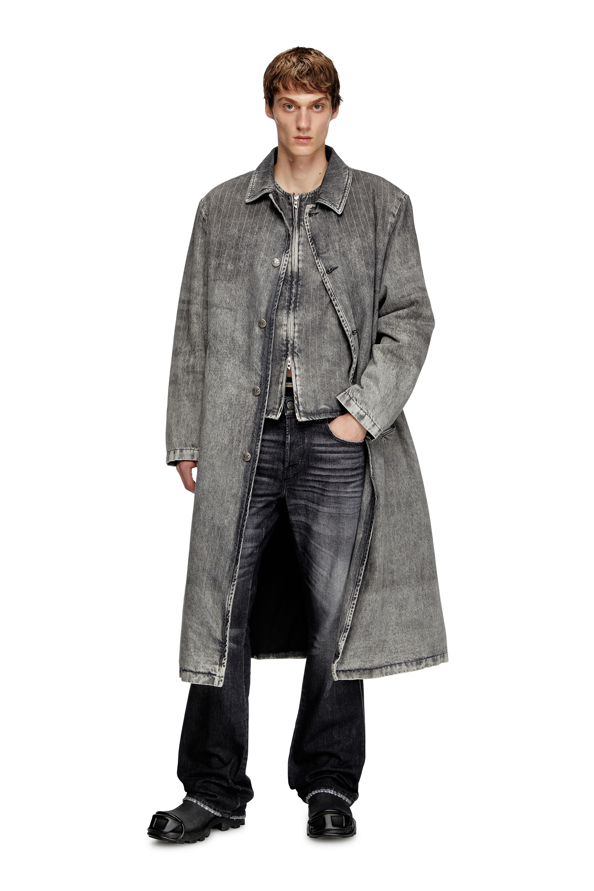 Diesel - Coat in tailoring pinstripe denim - Denim Jackets - Man - Grey