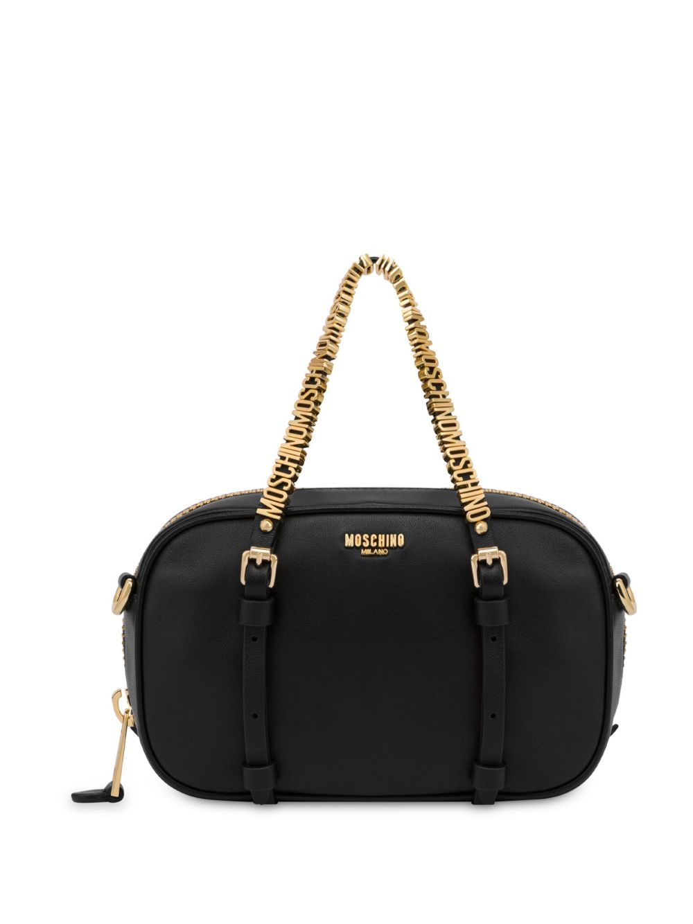 Moschino logo皮质手提包 - 黑色