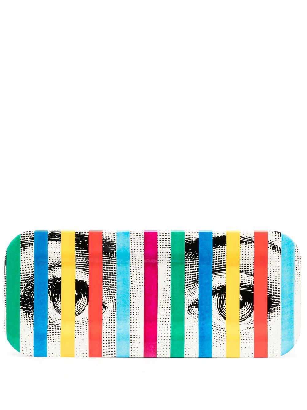 Fornasetti 图案印花条纹托盘 - 白色