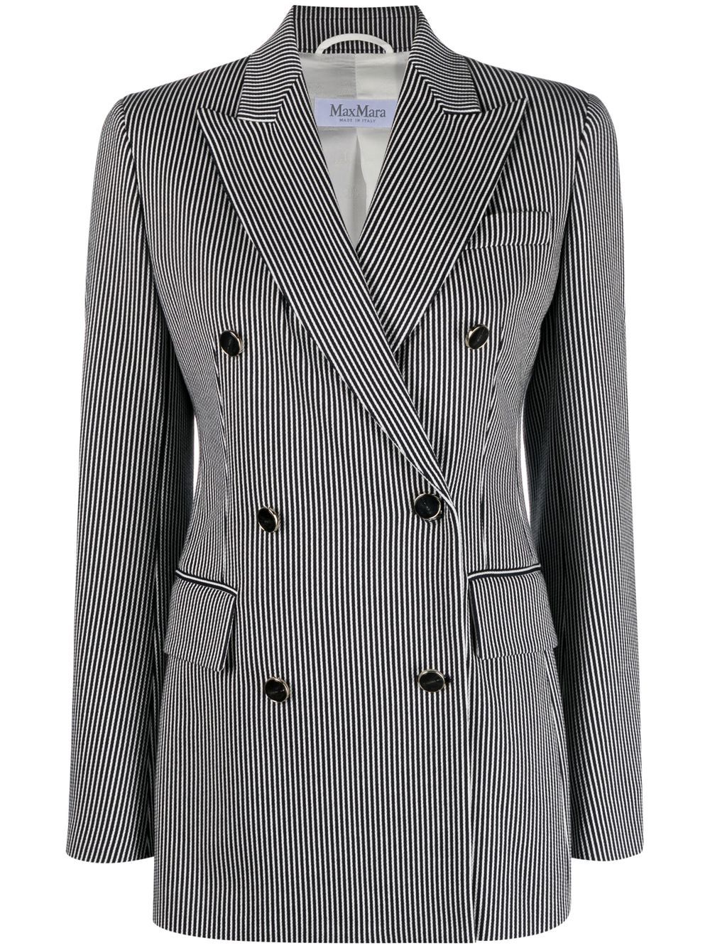 Max Mara 尖翻领条纹西装夹克 - 蓝色
