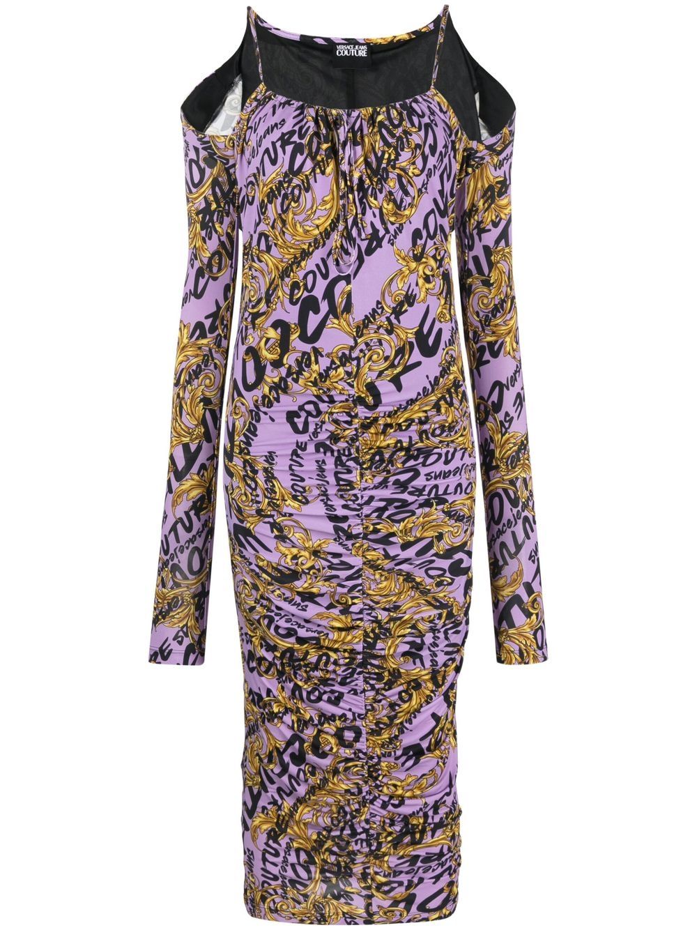 Versace Jeans Couture 范思哲 大面积logo印花缩褶连衣裙 - 紫色
