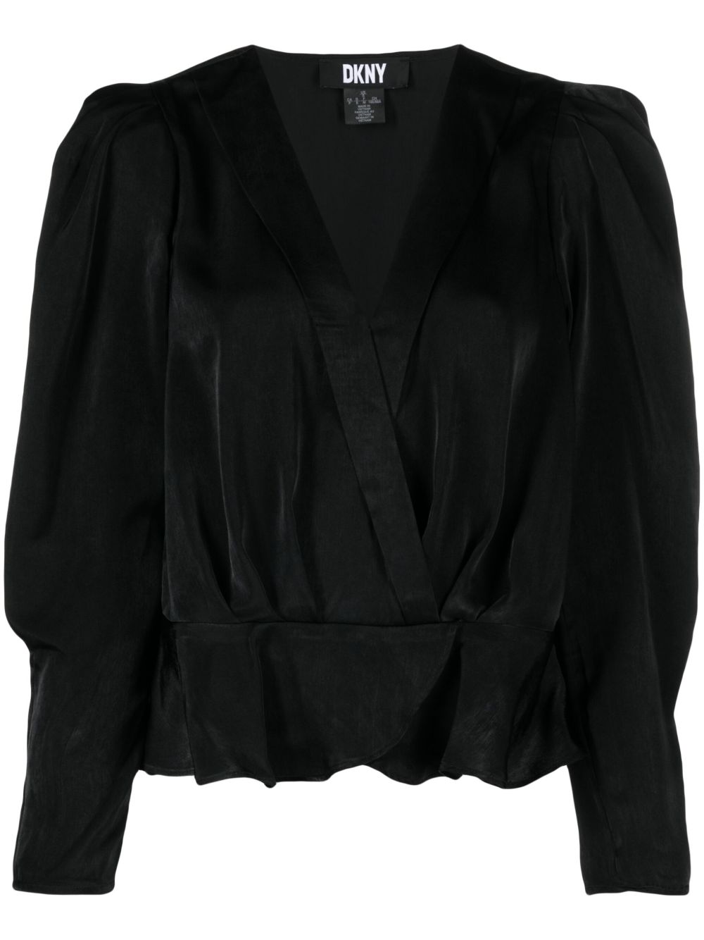 DKNY 褶饰细节缎面效果罩衫 - 黑色
