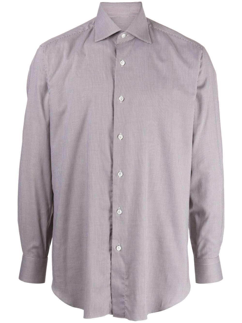 Brioni Z字形图案提花棉衬衫 - 褐色