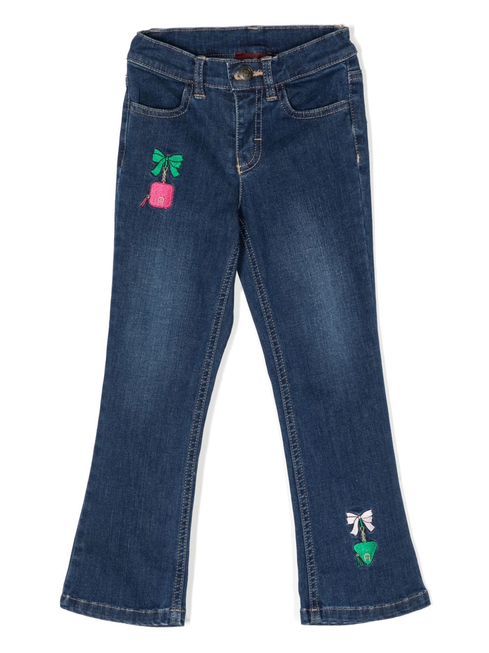 Aigner Kids 刺绣喇叭牛仔裤 - 蓝色