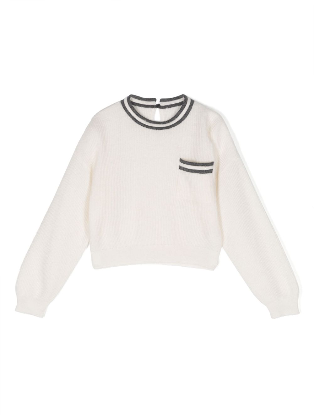 Brunello Cucinelli Kids 羊驼呢棉混纺长袖毛衣 - 白色