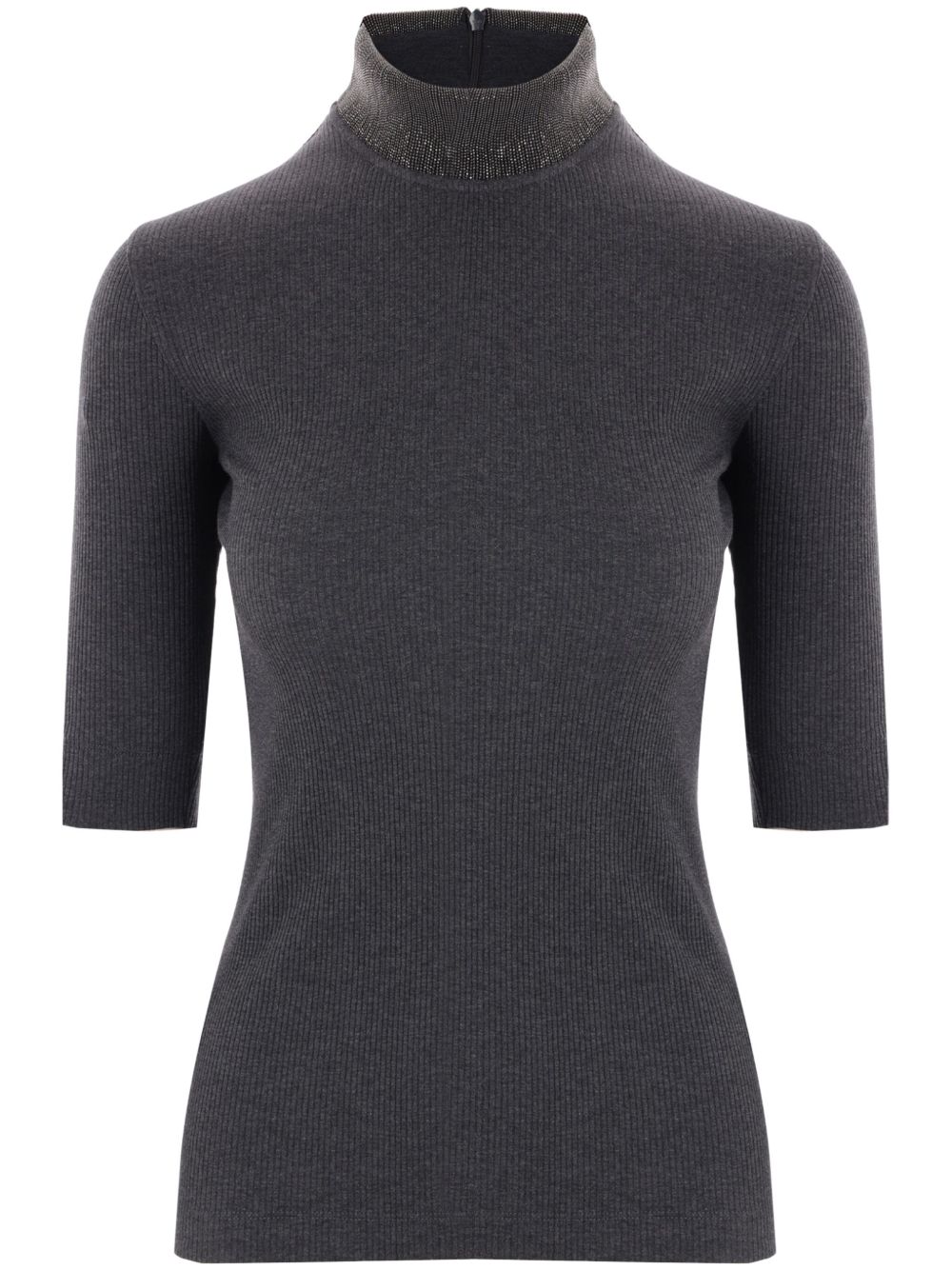 Brunello Cucinelli Monili 珠饰细节罗纹上衣 - 灰色