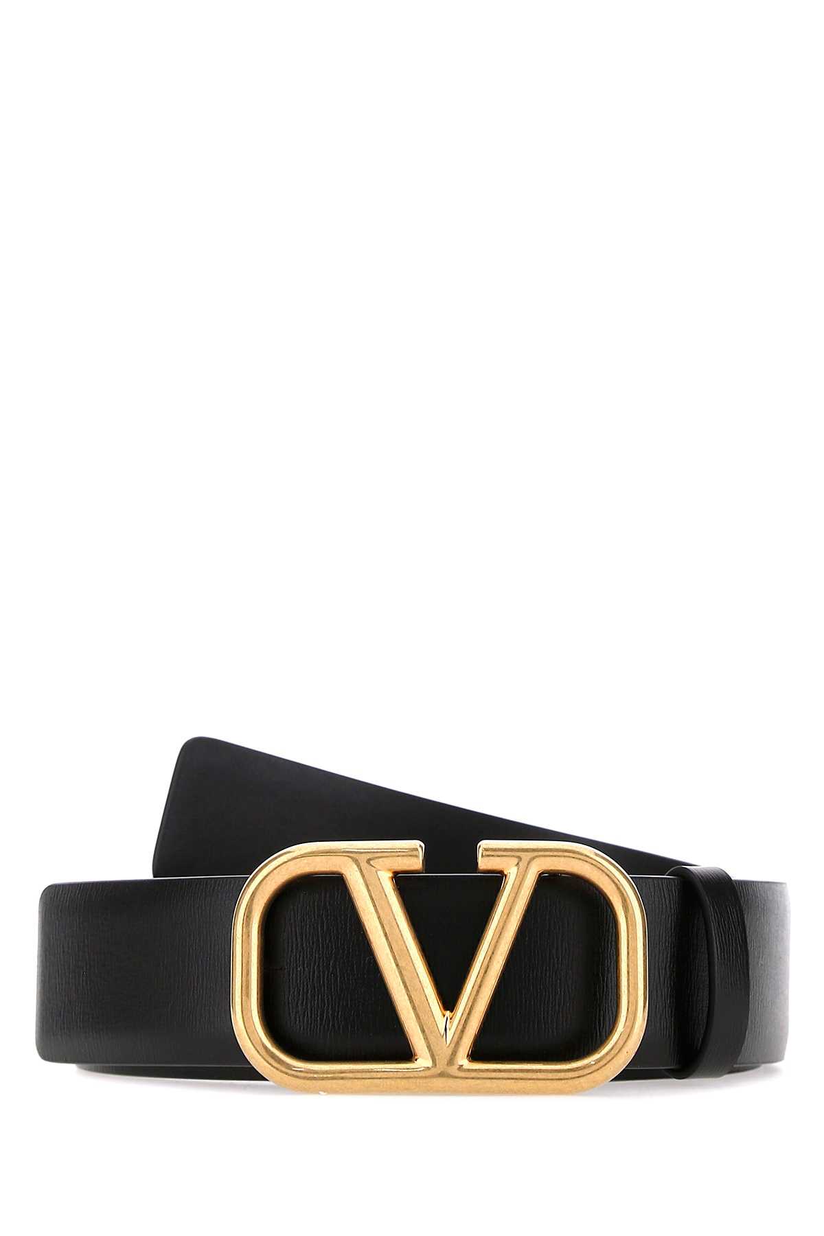 Valentino Garavani 黑色皮革Vlogo腰带