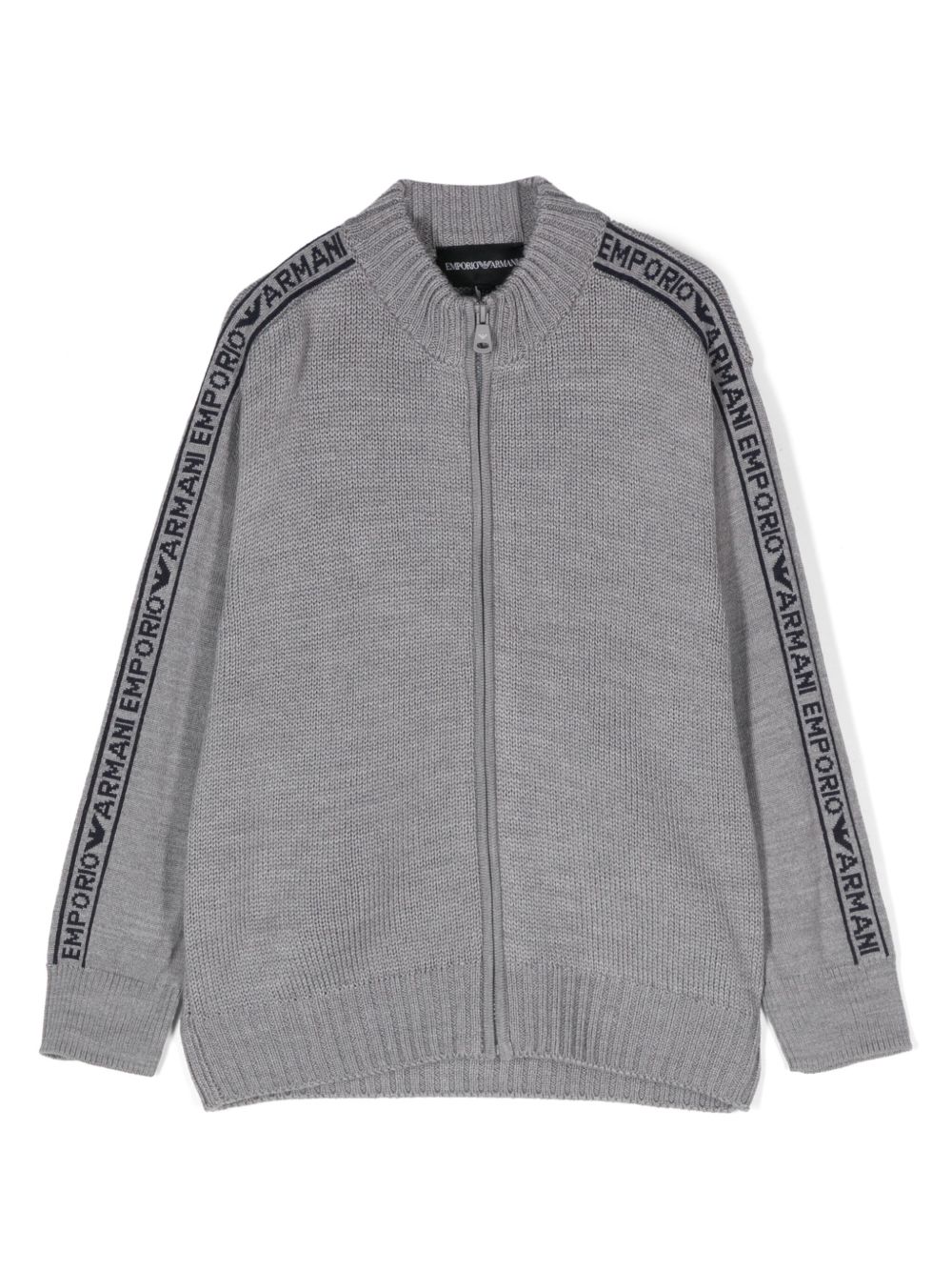 Emporio Armani Kids logo嵌花拉链毛衣 - 灰色