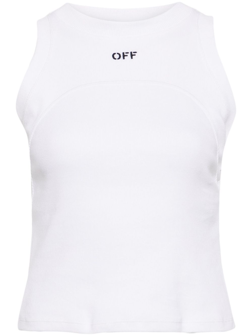 Off-White logo刺绣罗纹坦克背心 - 白色