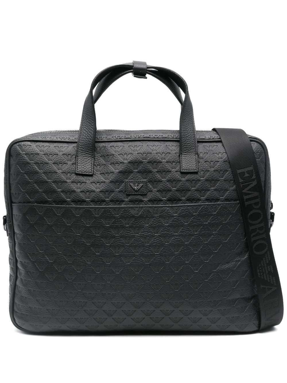Emporio Armani 凹面压花logo电脑包 - 黑色