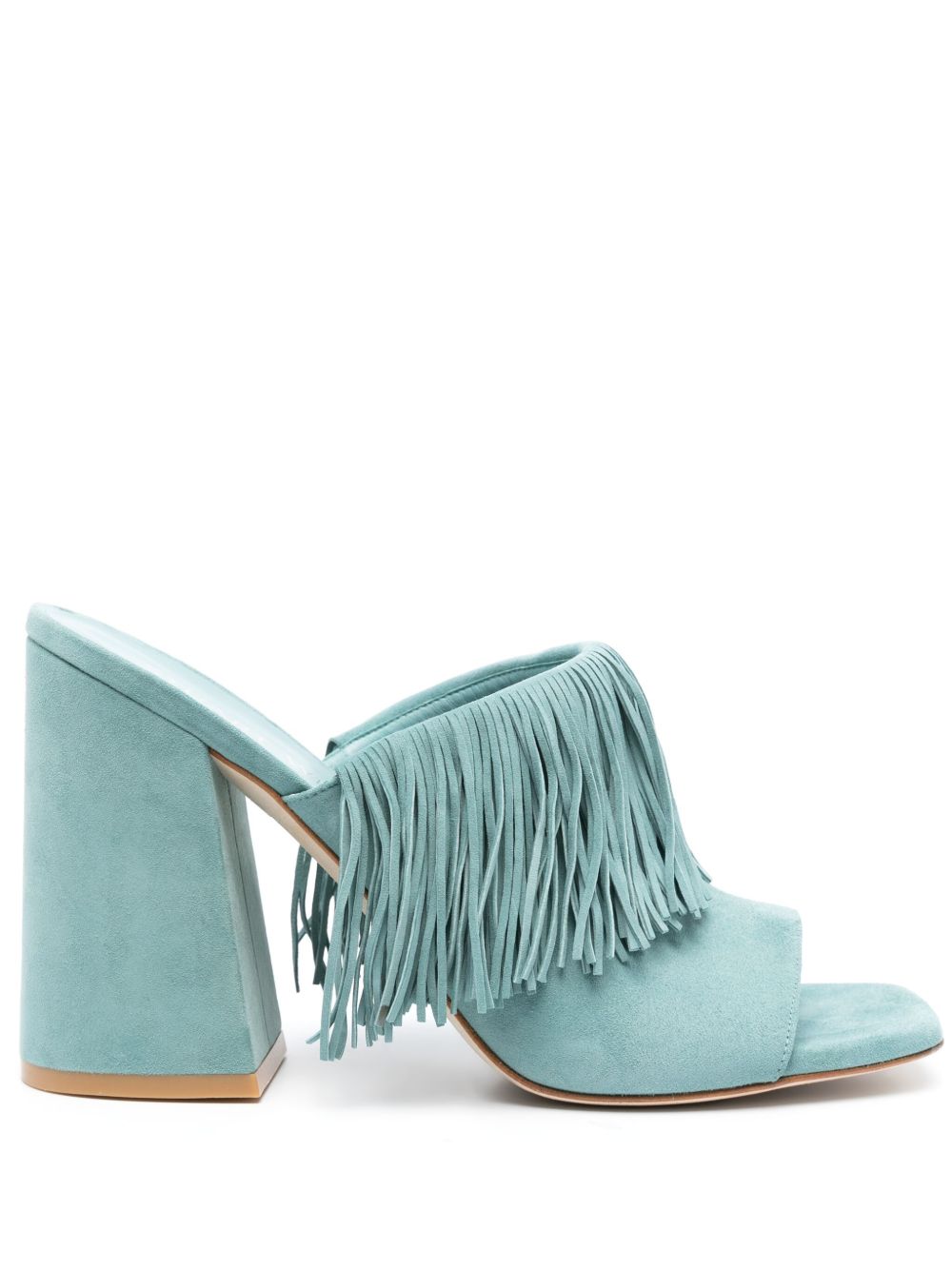 Stuart Weitzman Tia Fringe 皮质高跟穆勒鞋 - 蓝色