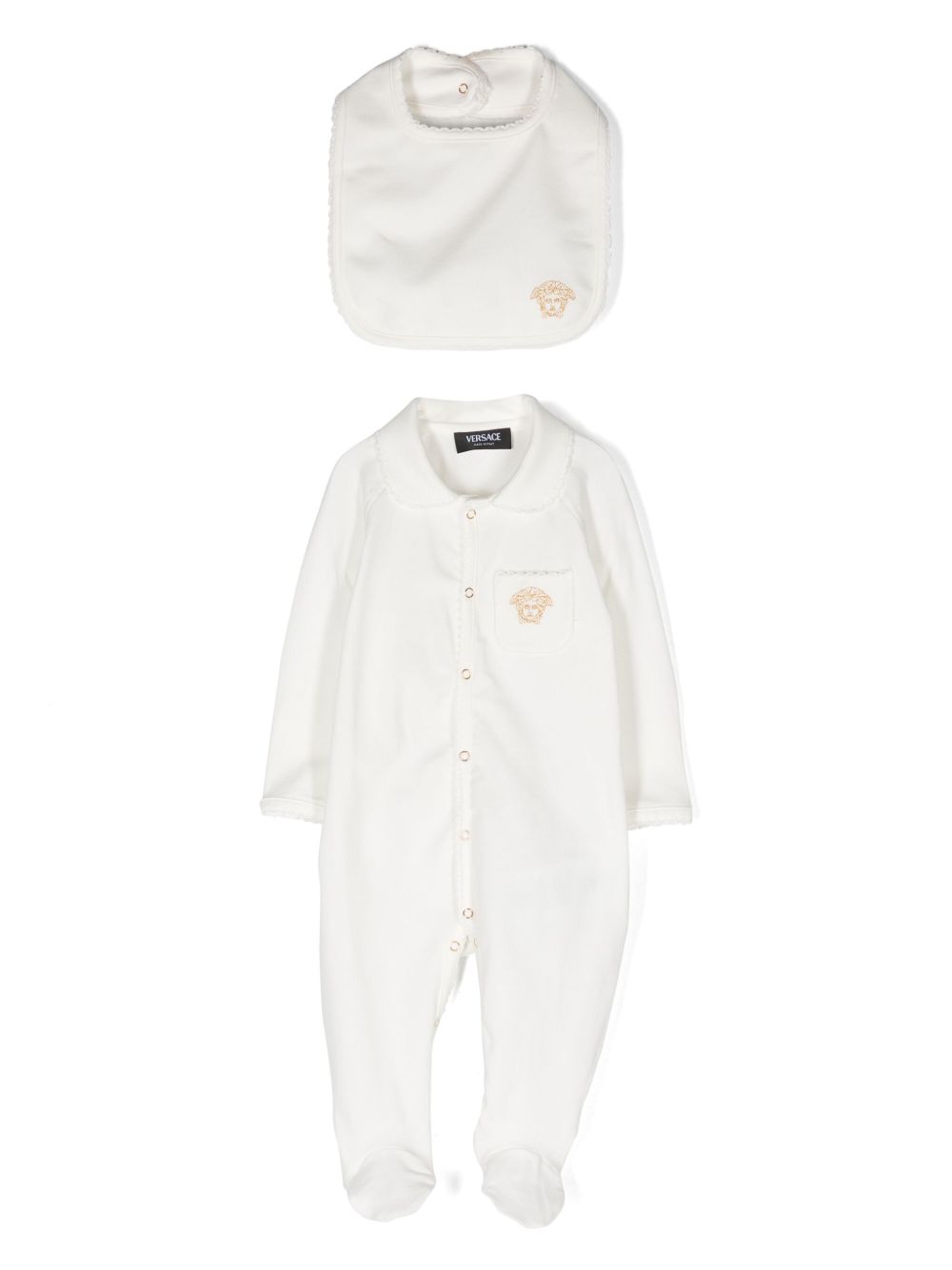 Versace Kids 美杜莎头像刺绣连体衣套装 - 白色