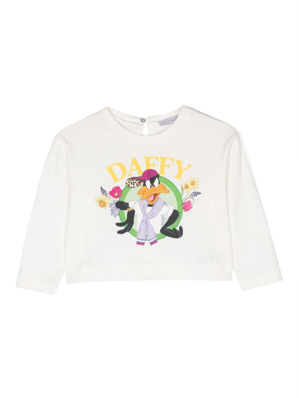 Monnalisa Daffy Duck 印花短款长款上衣 - 白色