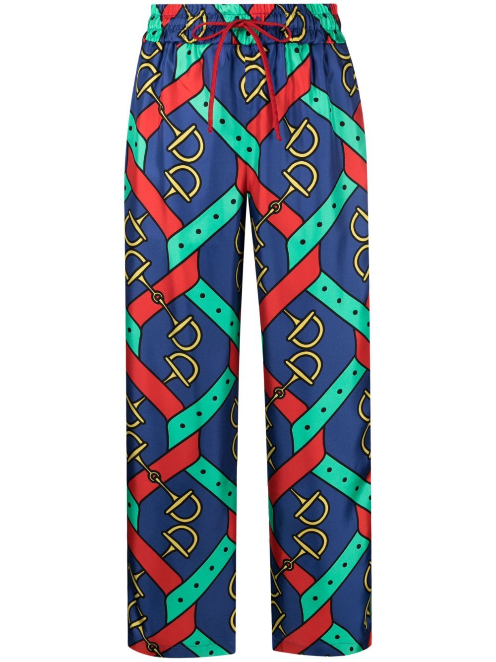 Gucci 图案印花真丝露踝裤 - 蓝色