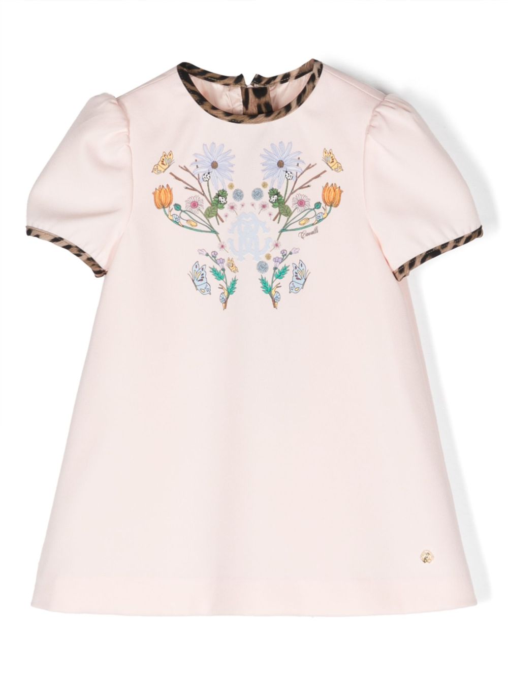 Roberto Cavalli Junior 花卉印花豹纹连衣裙 - 白色