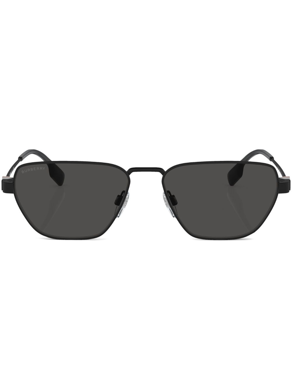 Burberry Eyewear 复古格纹几何形镜框太阳眼镜 - 黑色