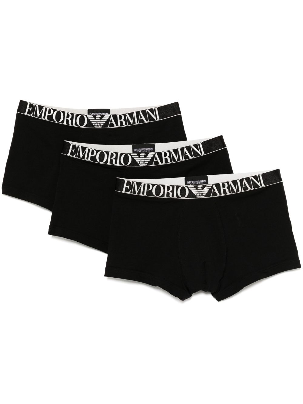 Emporio Armani logo四角裤（三件装） - 黑色