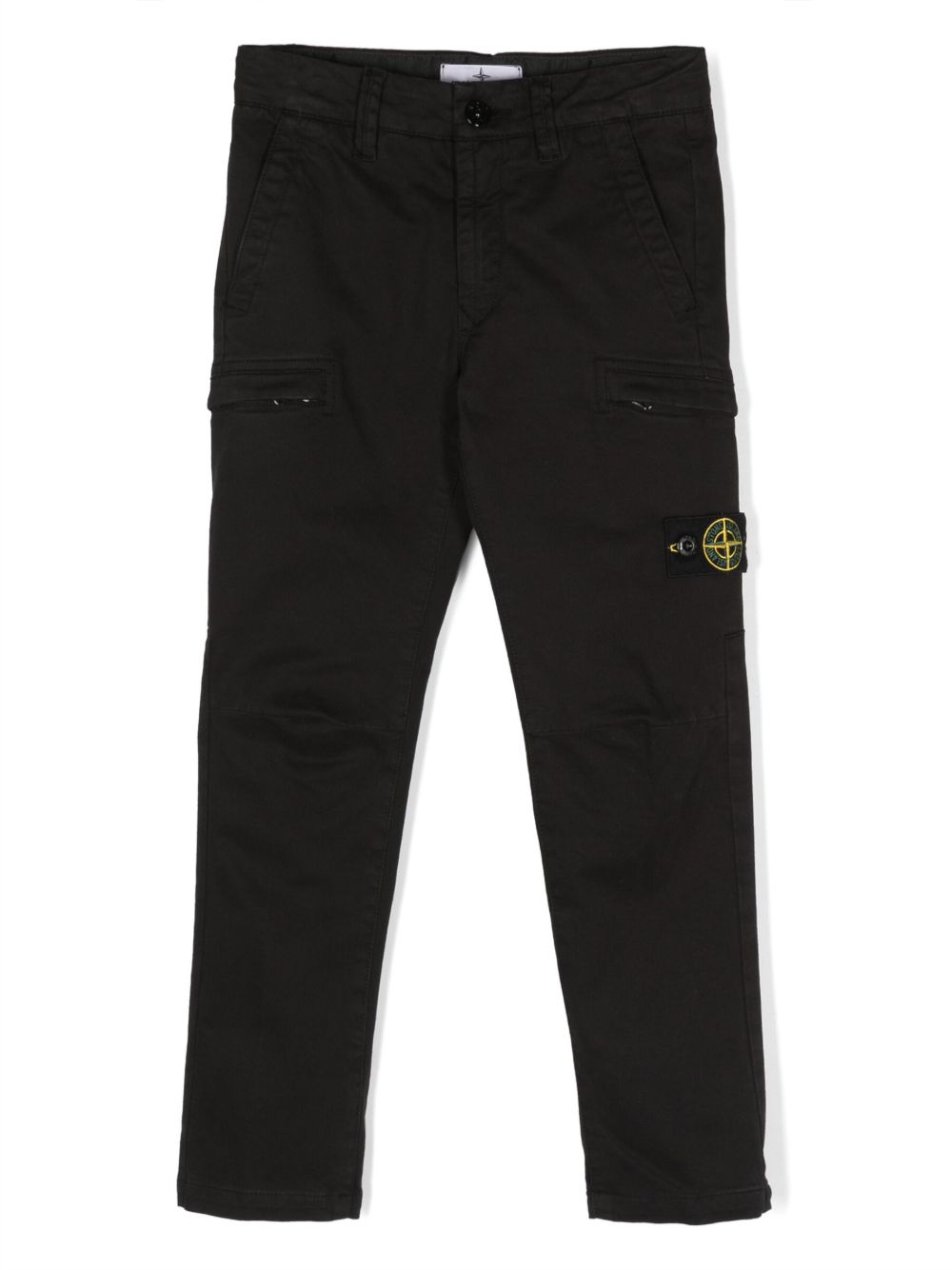 Stone Island Junior Compass 图案棉长裤 - 黑色