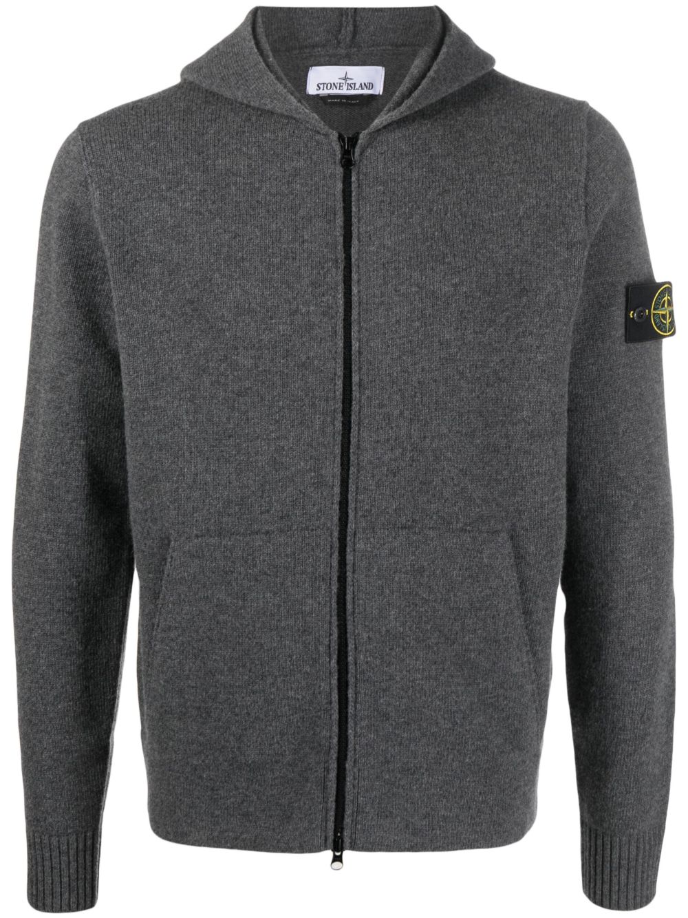 Stone Island 罗盘图案初剪羊毛连帽衫 - 灰色