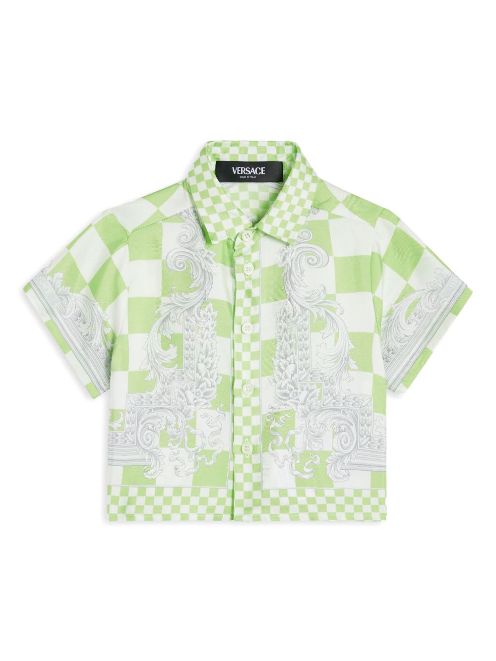 Versace Kids Medusa 印花格纹真丝衬衫 - 绿色