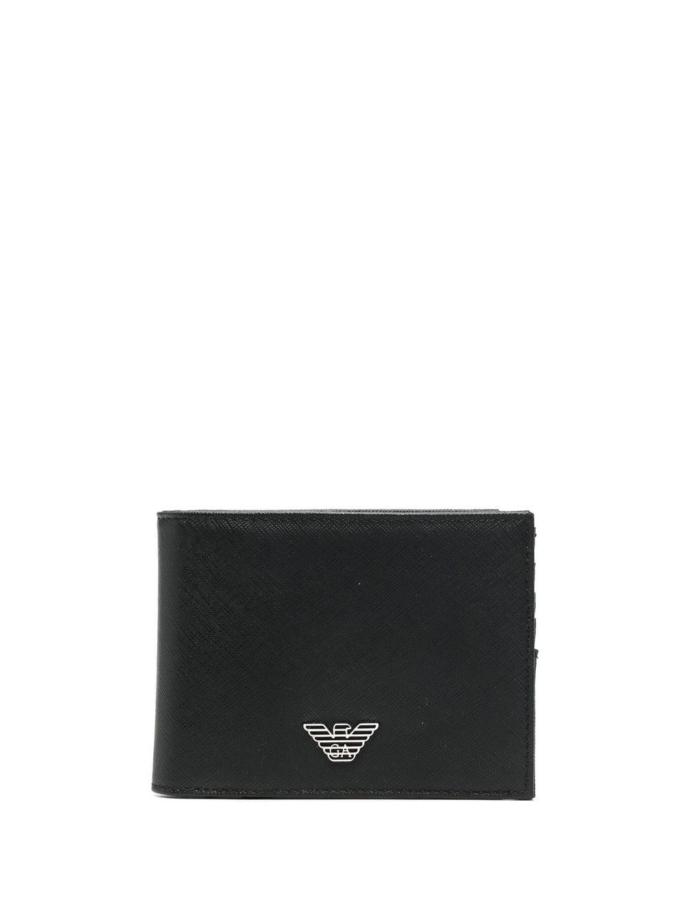 Emporio Armani logo标牌对折钱包 - 黑色