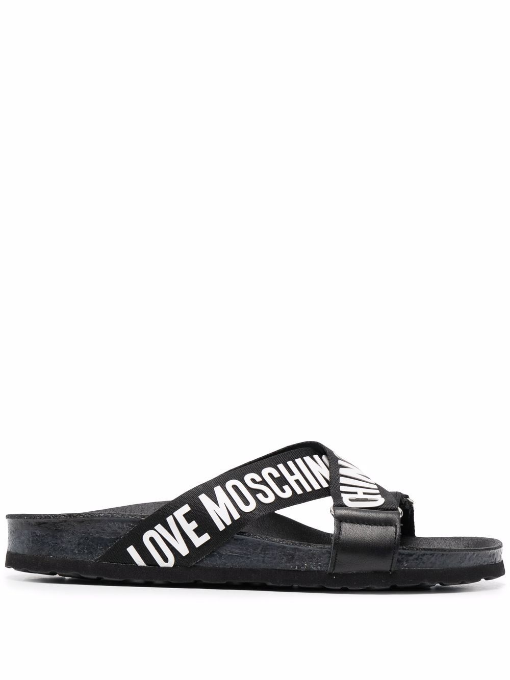 Love Moschino 莫斯奇诺 logo露趾拖鞋 - 黑色