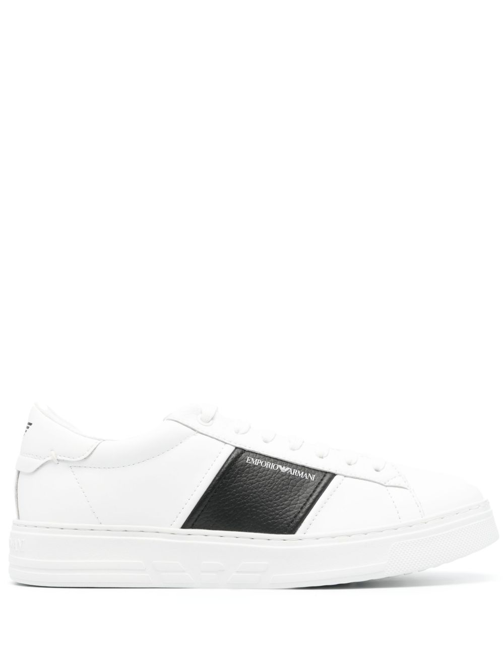 Emporio Armani logo印花皮质板鞋 - 白色