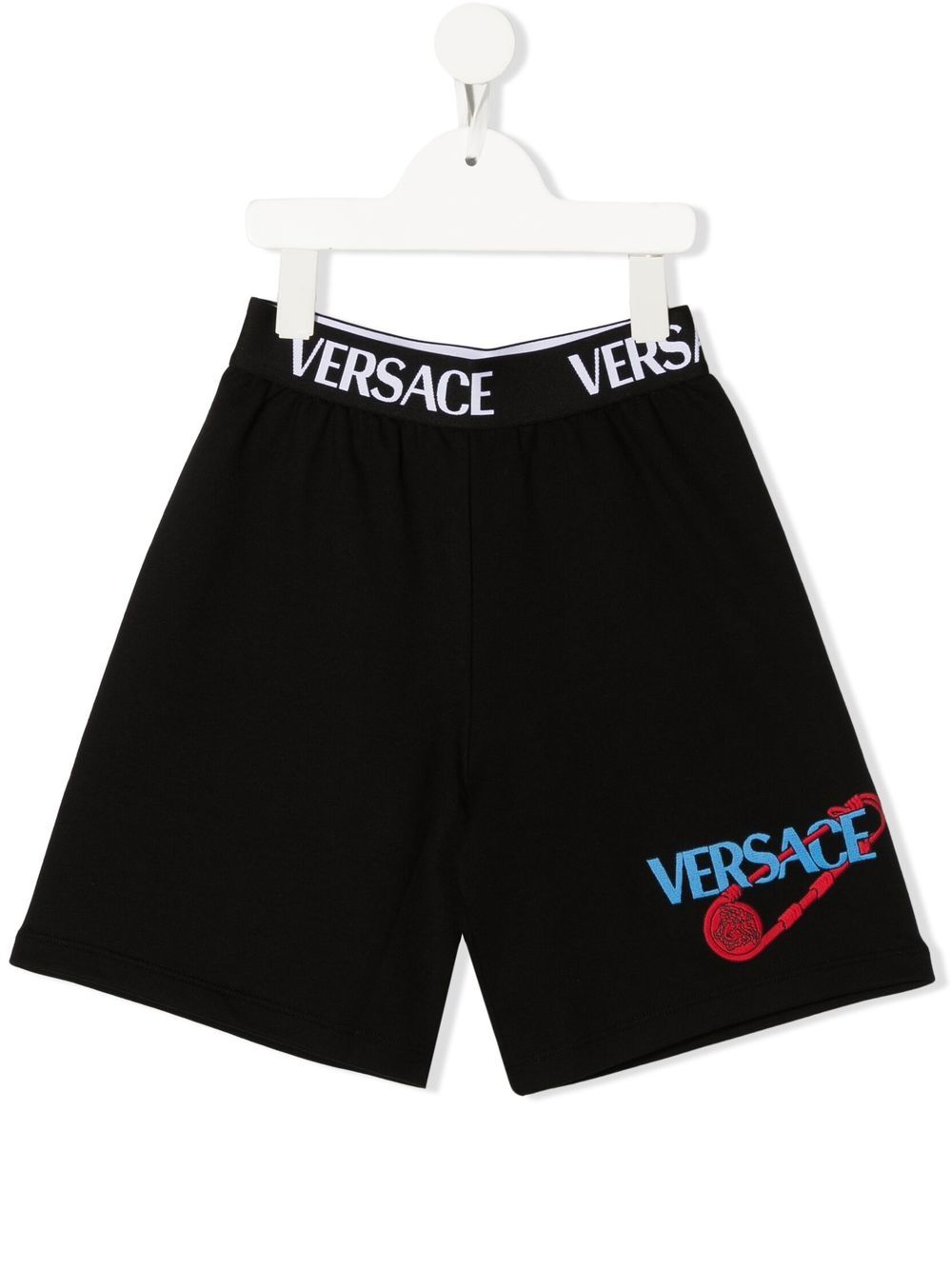Versace Kids 范思哲 logo裤腰运动短裤 - 黑色