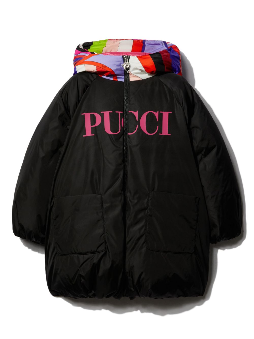 PUCCI Junior logo印花蓬松夹克 - 黑色