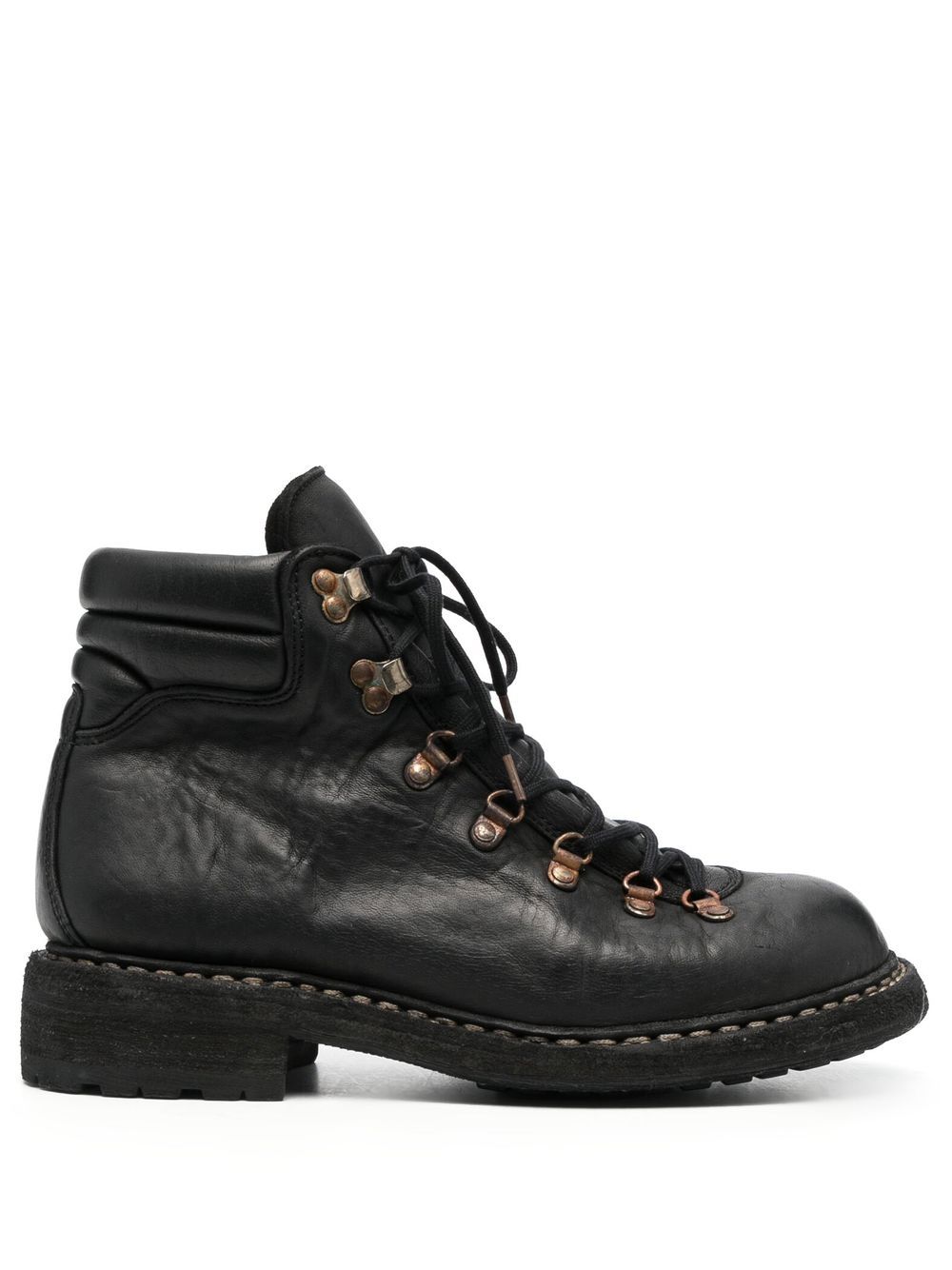 Guidi 系带皮质短靴 - 黑色